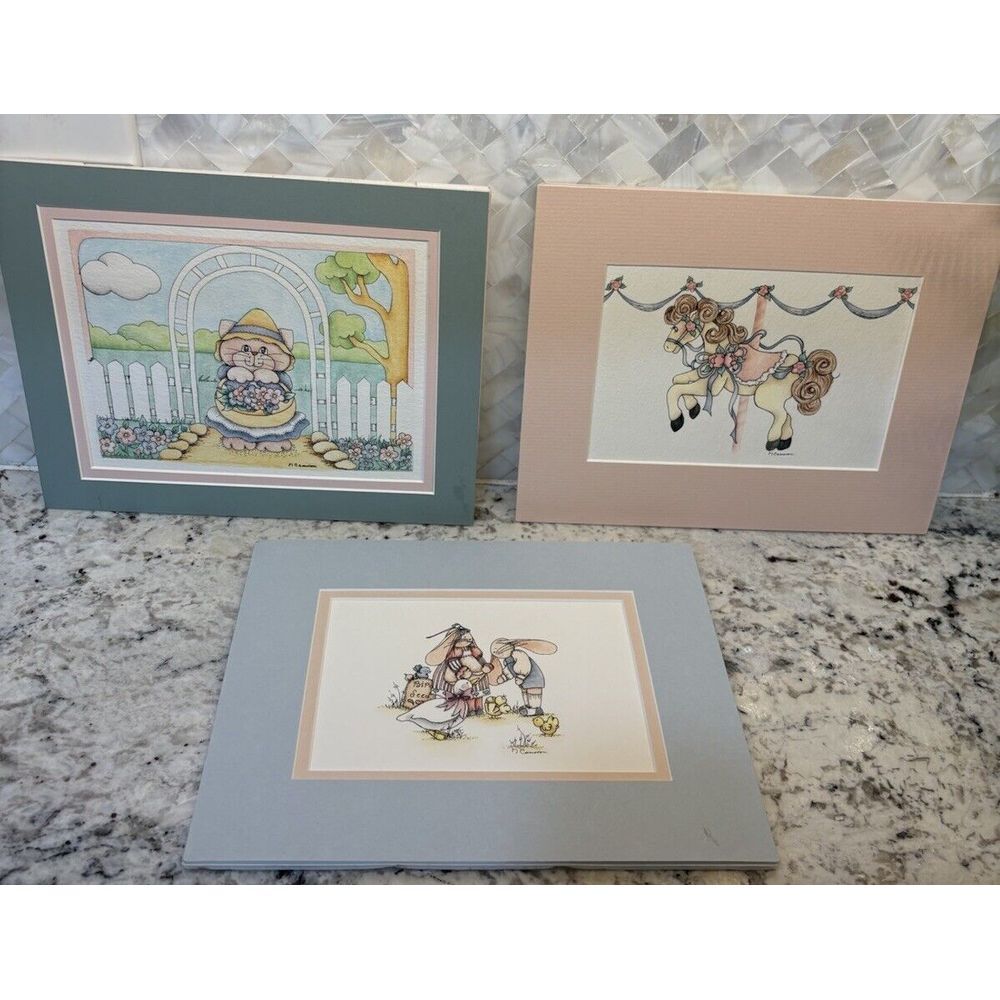 Animals Baby Girl Nursery Art Prints Decor Watercolors Signed horse bunny ducks